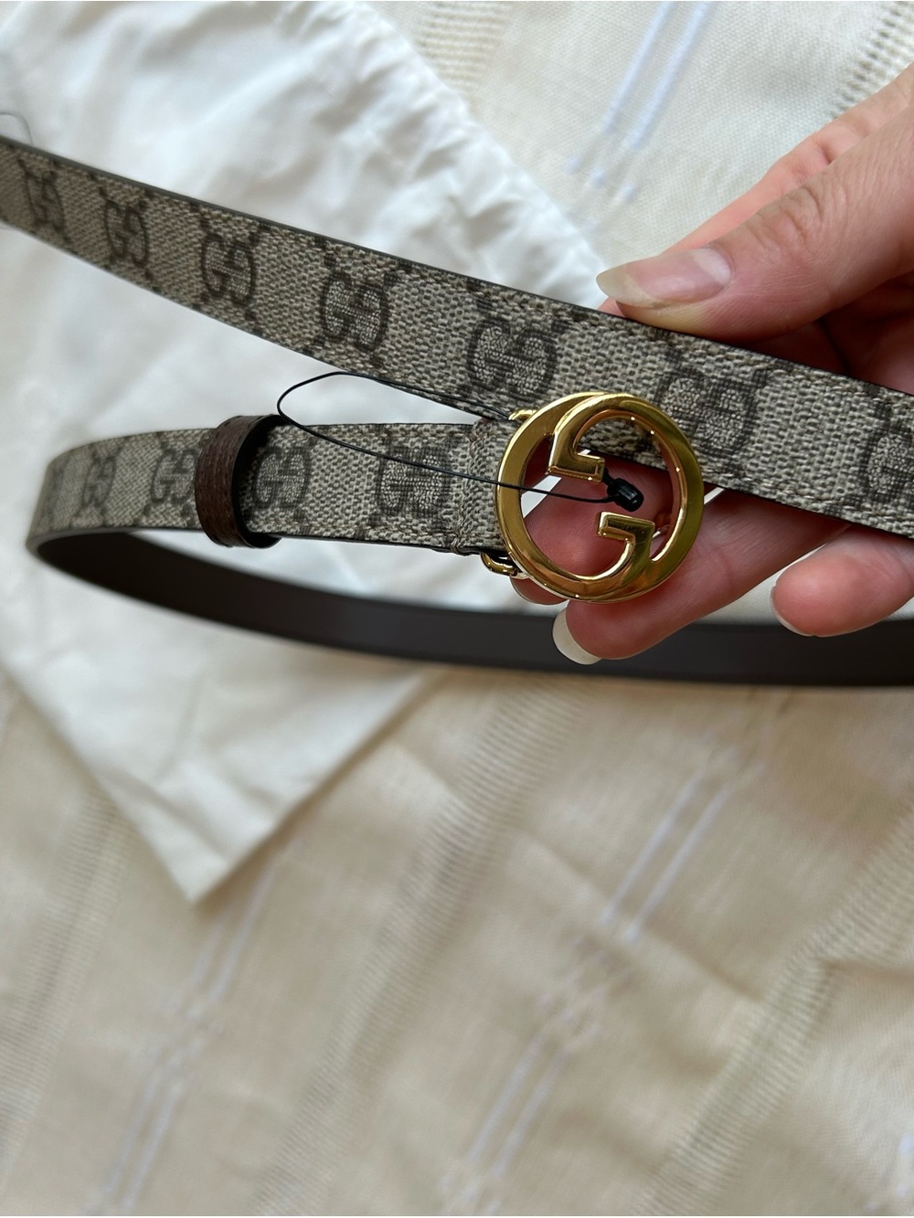 New Gucci Blondie Gg Supreme Canvas & Leather Belt width 2cm